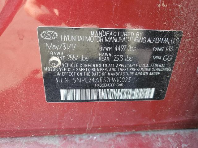 5NPE24AF5JH610023 - 2018 HYUNDAI SONATA SE წითელი ფოტო 12