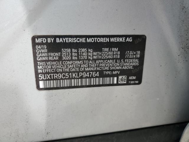 5UXTR9C51KLP94764 - 2019 BMW X3 XDRIVE30I SILVER photo 13