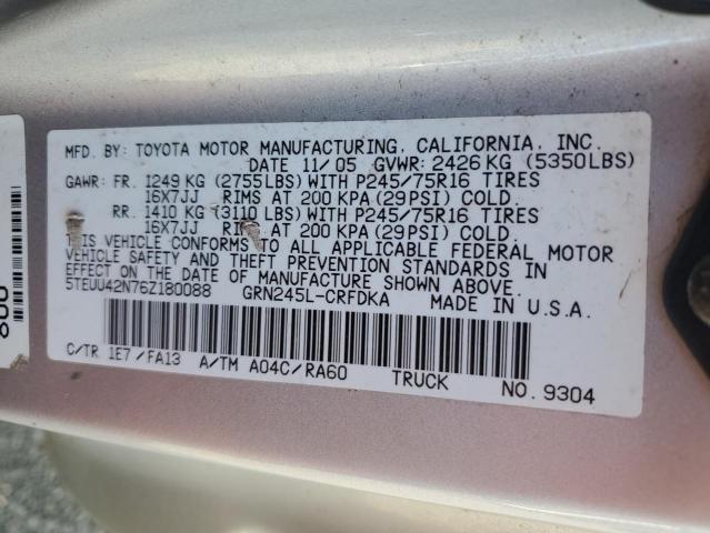 5TEUU42N76Z180088 - 2006 TOYOTA TACOMA ACCESS CAB Gümüş fotoğraf 12