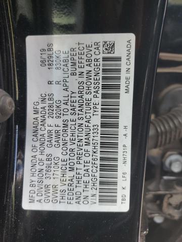 2HGFC2F67KH571333 - 2019 HONDA CIVIC LX BLACK photo 13