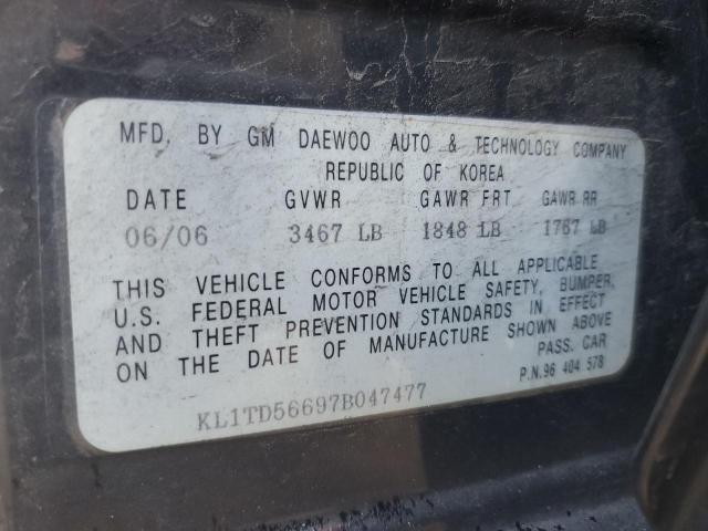 KL1TD56697B047477 - 2007 CHEVROLET AVEO BASE BLACK photo 12