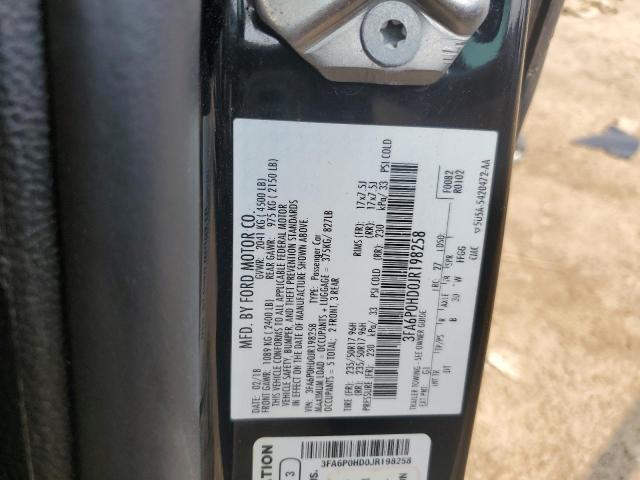 3FA6P0HD0JR198258 - 2018 FORD FUSION SE أسود صورة 12
