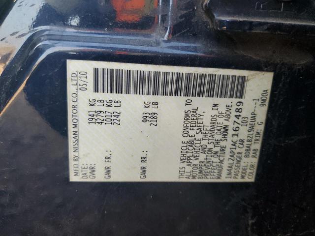 1N4AL2AP1AC167489 - 2010 NISSAN ALTIMA BASE 黑色 照片 12
