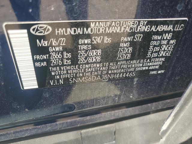 5NMS6DAJ8NH444465 - 2022 HYUNDAI SANTA FE SEL 蓝色 照片 13