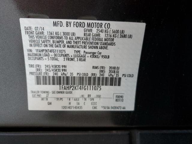 1FAHP2KT4FG111075 - 2015 FORD TAURUS SHO GRAY photo 12