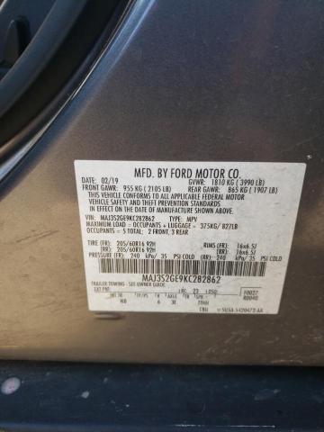 MAJ3S2GE9KC282862 - 2019 FORD ECOSPORT SE GRAY photo 10