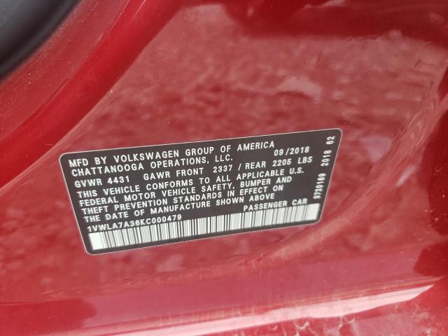 1VWLA7A36KC000479 - 2019 VOLKSWAGEN PASSAT WOLFSBURG Qırmızı foto 13
