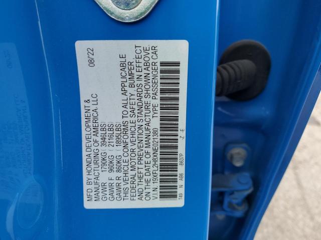 19XFL2H8XNE021380 - 2022 HONDA CIVIC SPORT BLUE photo 12