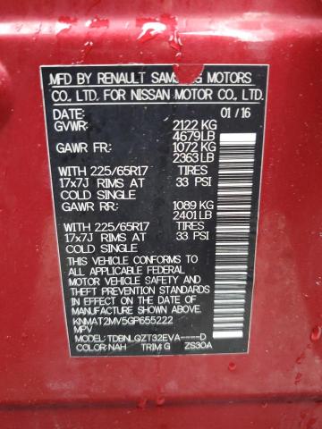 KNMAT2MV5GP655222 - 2016 NISSAN ROGUE S 红色 照片 13