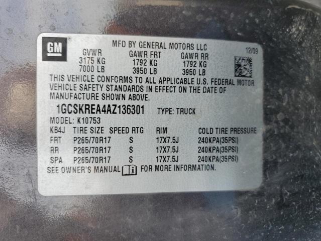 1GCSKREA4AZ136301 - 2010 CHEVROLET SILVERADO K1500 LS CHARCOAL photo 12