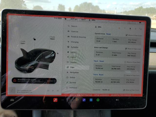 5YJ3E1EB7NF194145 - 2022 TESLA MODEL 3 GRAY photo 9