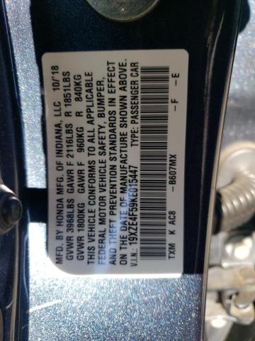 19XZE4F59KE015447 - 2019 HONDA INSIGHT EX BLUE photo 12