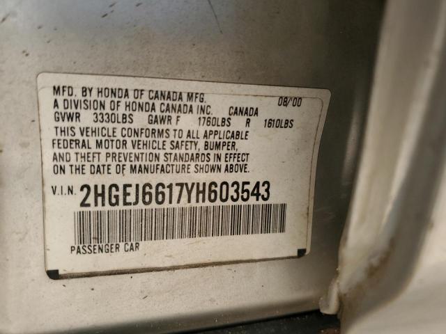 2HGEJ6617YH603543 - 2000 HONDA CIVIC BASE Gümüş foto 12