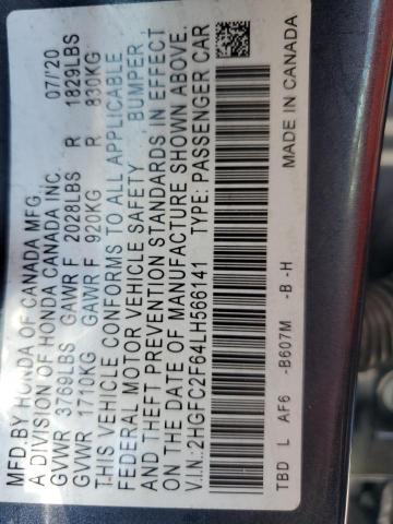 2HGFC2F64LH566141 - 2020 HONDA CIVIC LX BLUE photo 13