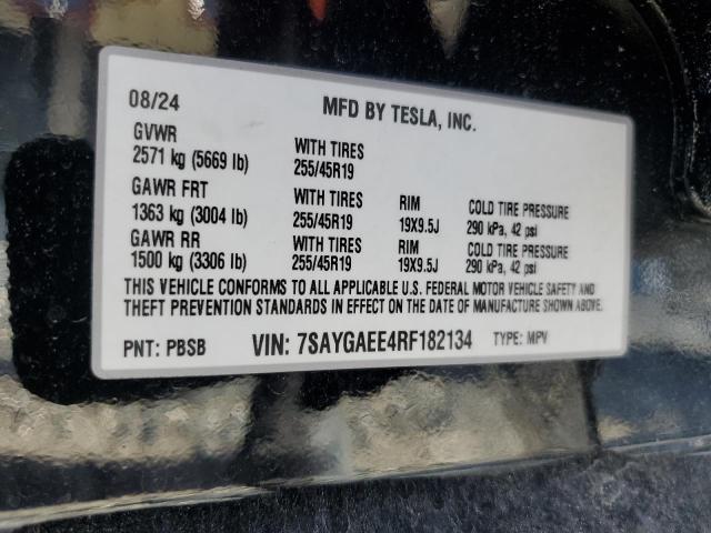7SAYGAEE4RF182134 - 2024 TESLA MODEL Y BLACK photo 12