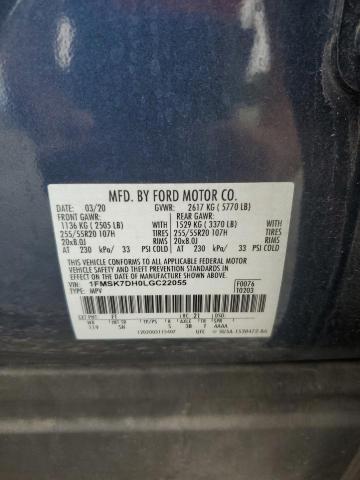 1FMSK7DH0LGC22055 - 2020 FORD EXPLORER XLT BLUE photo 14