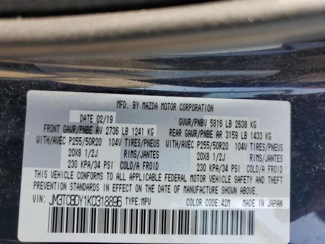 JM3TCBDY1K0318896 - 2019 MAZDA CX-9 GRAND TOURING BLUE photo 12