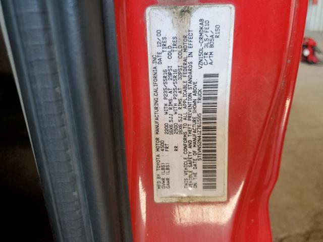 5TEVN52N41Z761595 - 2001 TOYOTA TACOMA XTRACAB S-RUNNER RED photo 12
