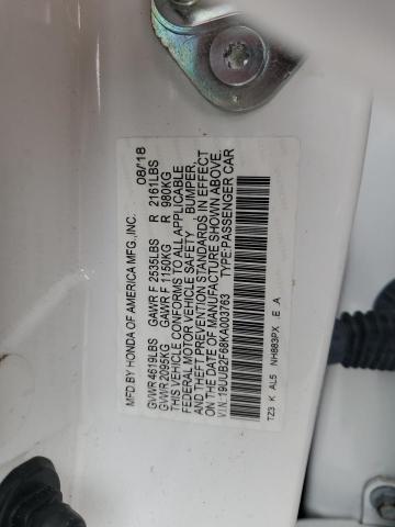 19UUB2F68KA003763 - 2019 ACURA TLX TECHNOLOGY WHITE photo 12