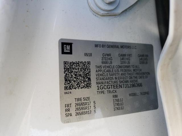 1GCGTEEN7J1286366 - 2018 CHEVROLET COLORADO ZR2 WHITE photo 12