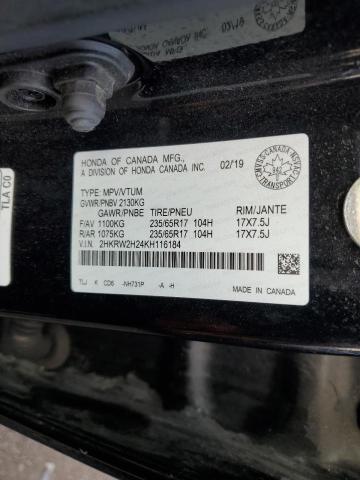 2HKRW2H24KH116184 - 2019 HONDA CR-V LX Қара фото 14