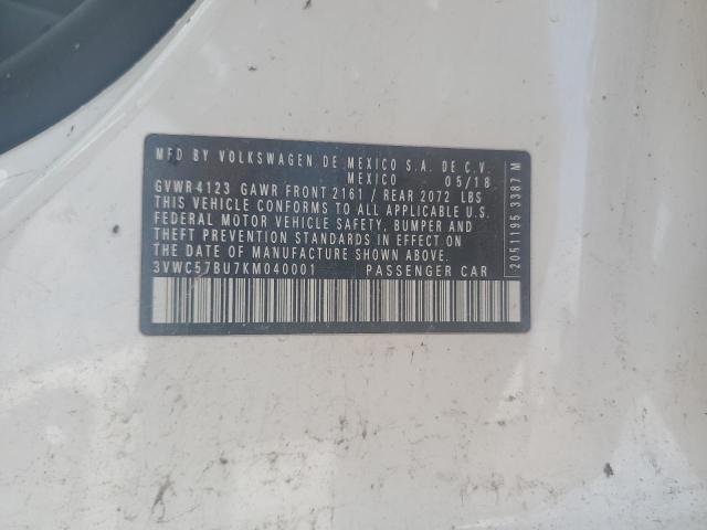 3VWC57BU7KM040001 - 2019 VOLKSWAGEN JETTA S 白色 照片 12