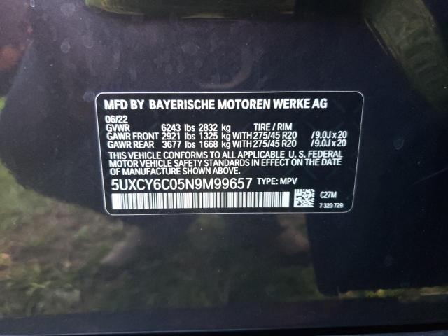 5UXCY6C05N9M99657 - 2022 BMW X6 XDRIVE40I GRAY photo 13