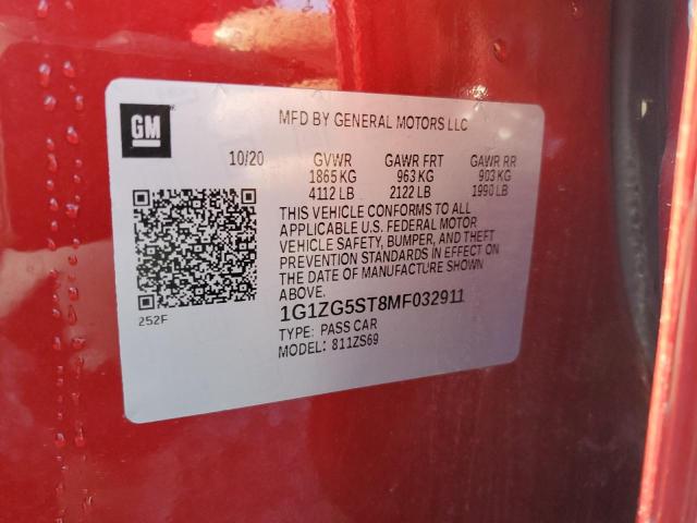 1G1ZG5ST8MF032911 - 2021 CHEVROLET MALIBU RS 栗色 照片 12
