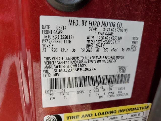 5LMJJ2J56EEL06274 - 2014 LINCOLN NAVIGATOR წითელი ფოტო 14