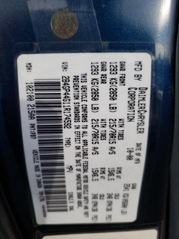 2B4GP44G11R174592 - 2001 DODGE GRAND CARA SPORT BLUE photo 13