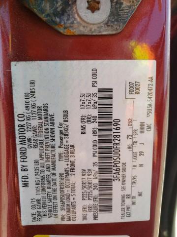 3FA6P0SU0FR281690 - 2015 FORD FUSION TITANIUM PHEV RED photo 12