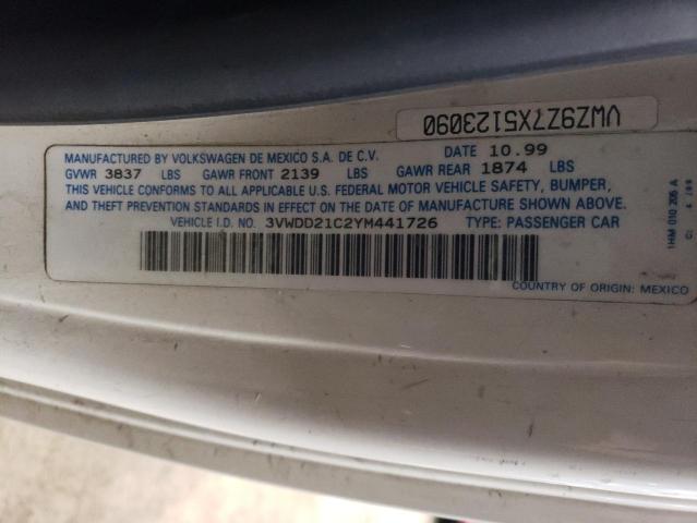 3VWDD21C2YM441726 - 2000 VOLKSWAGEN NEW BEETLE GLX თეთრი ფოტო 12