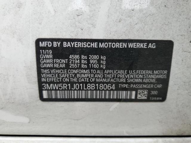 3MW5R1J01L8B18064 - 2020 BMW 330I WHITE photo 13