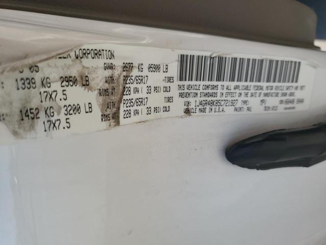 1J4GR48K85C721927 - 2005 JEEP GRAND CHER LAREDO WHITE photo 12