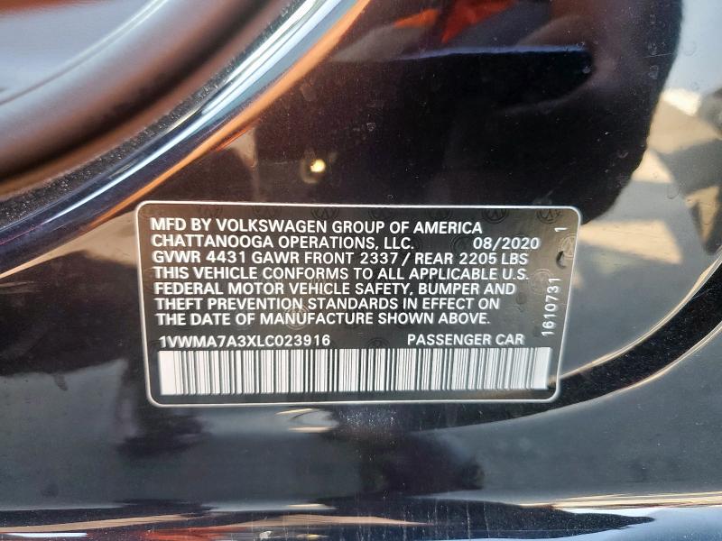 1VWMA7A3XLC023916 - 2020 VOLKSWAGEN PASSAT R-LINE Սև լուսանկար 12