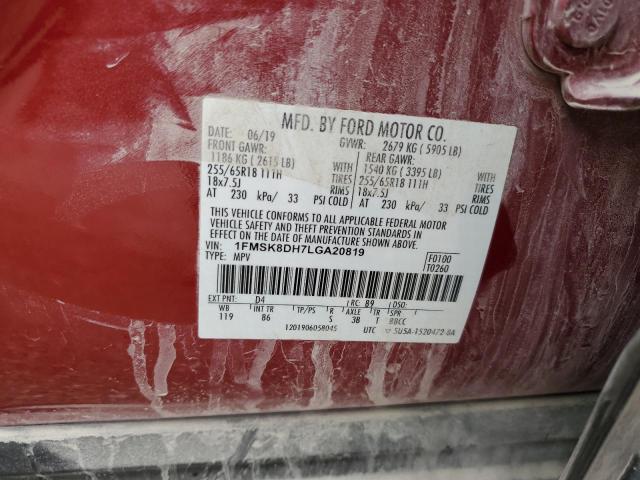 1FMSK8DH7LGA20819 - 2020 FORD EXPLORER XLT Rot Foto 13