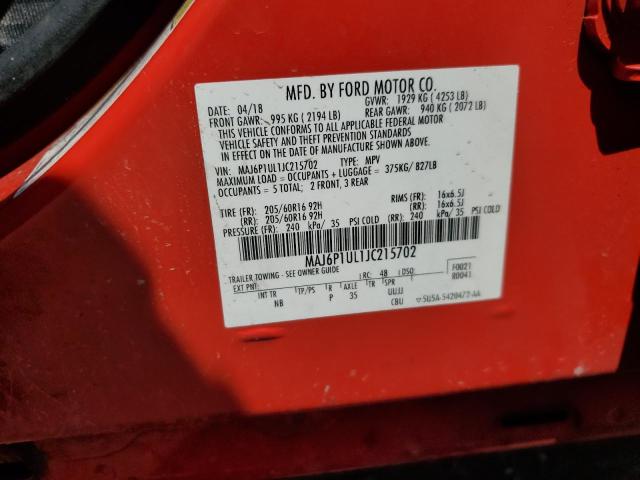 MAJ6P1UL1JC215702 - 2018 FORD ECOSPORT SE Красный фото 12