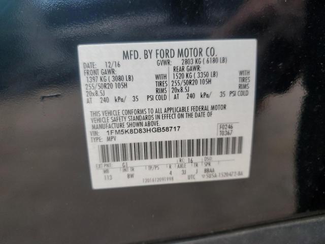 1FM5K8D83HGB58717 - 2017 FORD EXPLORER XLT BLACK photo 13