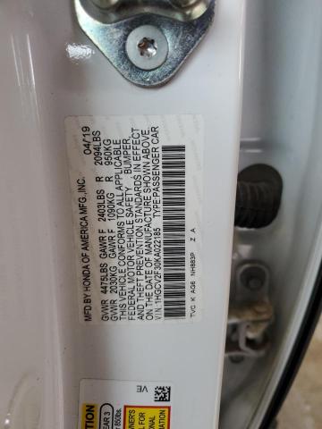 1HGCV2F30KA022185 - 2019 HONDA ACCORD SPORT Ақ фото 12