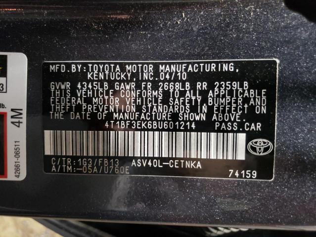 4T1BF3EK6BU601214 - 2011 TOYOTA CAMRY BASE GRAY photo 13