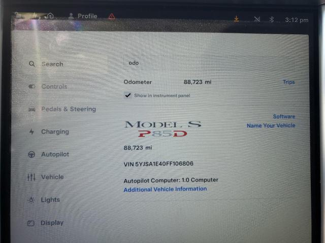 5YJSA1E40FF106806 - 2015 TESLA MODEL S 黑色 照片 9