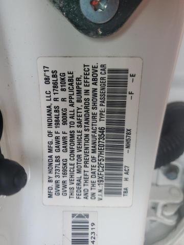 19XFC2F57HE073546 - 2017 HONDA CIVIC LX Blanco foto 12