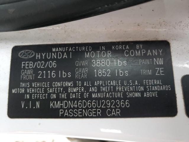 KMHDN46D66U292366 - 2006 HYUNDAI ELANTRA GLS WHITE photo 12