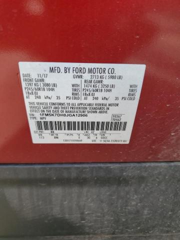 1FM5K7DH0JGA12906 - 2018 FORD EXPLORER XLT BURGUNDY photo 14