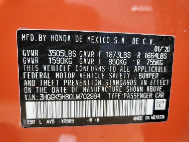 3HGGK5H80LM702984 - 2020 HONDA FIT EX 橙色 照片 12
