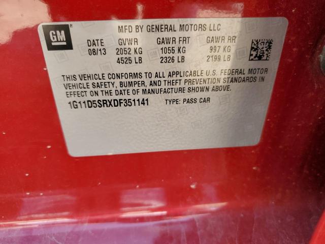1G11D5SRXDF351141 - 2013 CHEVROLET MALIBU 1LT 红色 照片 12