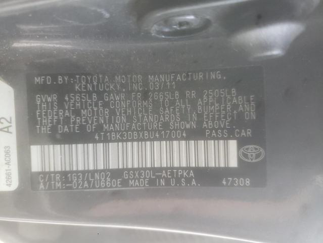 4T1BK3DBXBU417004 - 2011 TOYOTA AVALON BASE Grafit foto 12