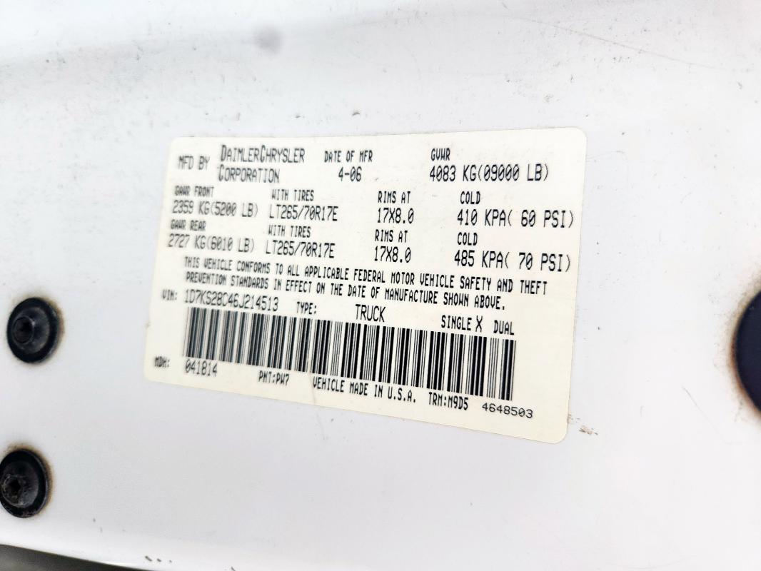 1D7KS28C46J214513 - 2006 DODGE RAM 2500 ST თეთრი ფოტო 12