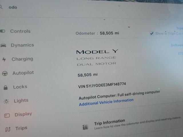 5YJYGDEE3MF148774 - 2021 TESLA MODEL Y თეთრი ფოტო 9