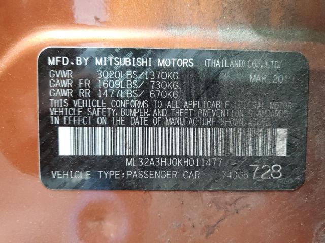 ML32A3HJ0KH011477 - 2019 MITSUBISHI MIRAGE ES ORANGE photo 13